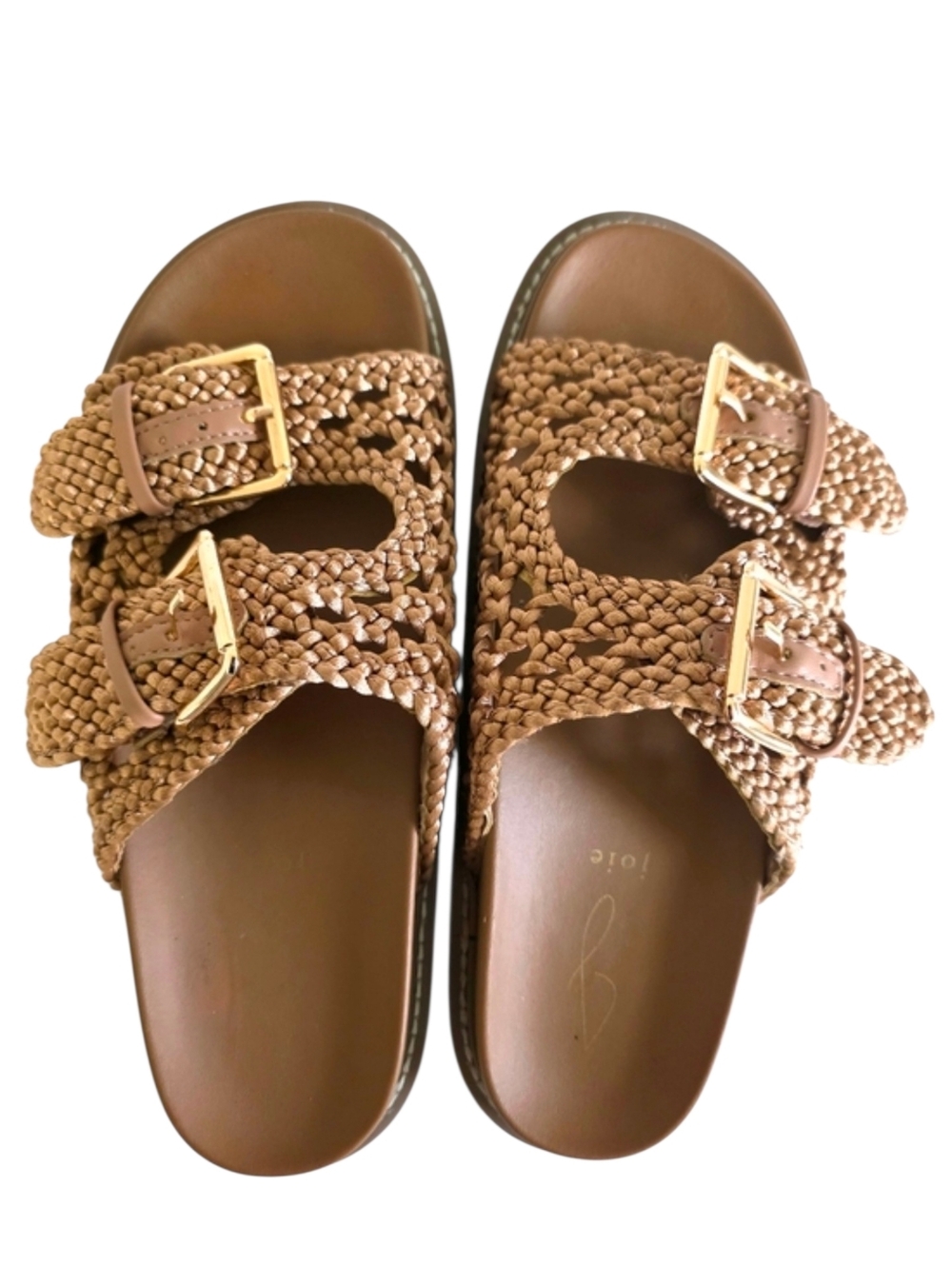 Joie Brown Braided Slide Buckle Sandles Gold Summer Beach Shoes Casual 8